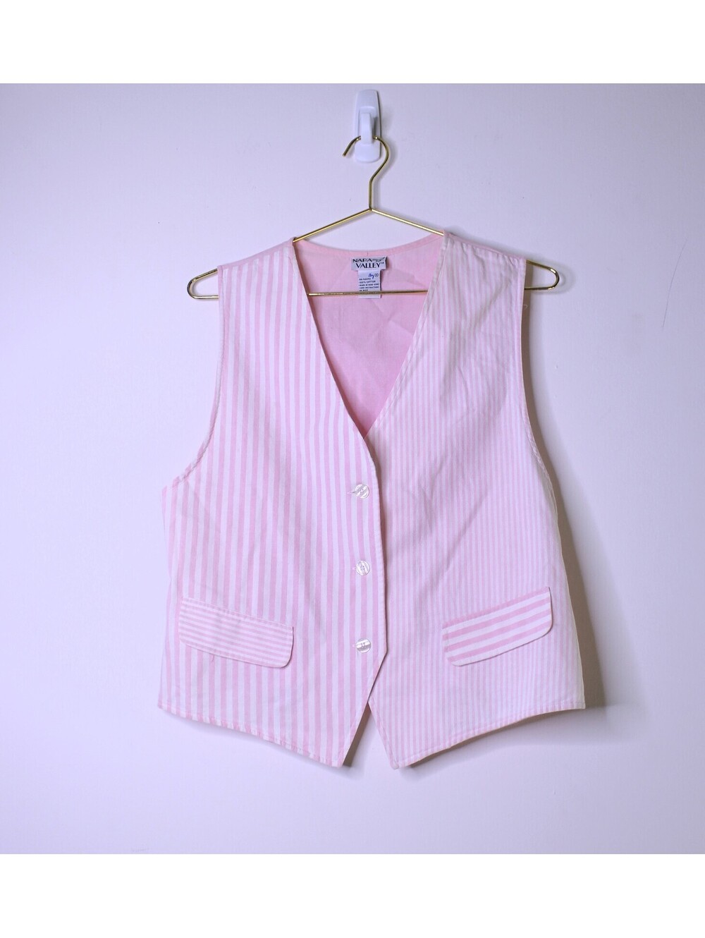 VTG Pink White Stripe Cotton Vest - Medium